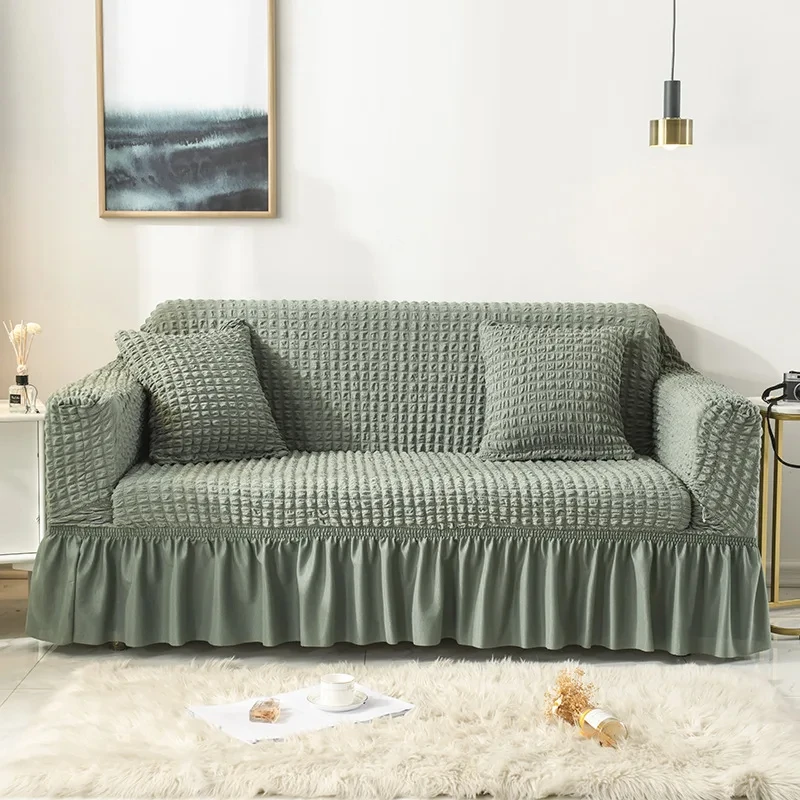Factory custom wholesale elastic cushion cover high stretch durable furniture protector universal sofa cover with skirt