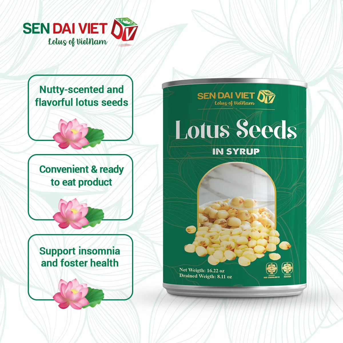 High quality Ivory White lotus seeds in syrup 24 months Shelf Life Flavor Sweet Lotus Seed Canned from Vietnam