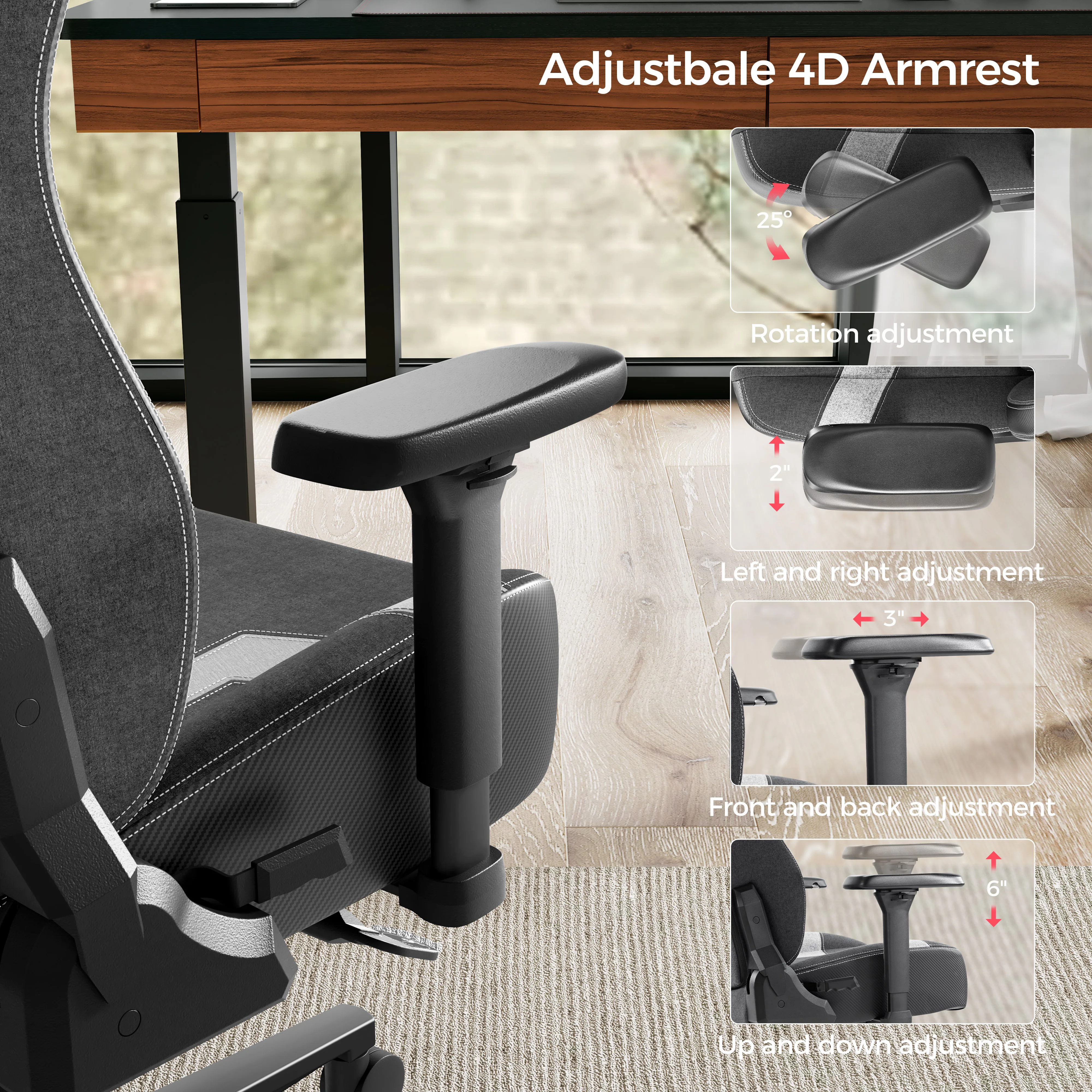 Gaming Chair, Home Office Chair Built-in 4D Adjustable Lumbar Support, High Back Office Chair Thick Seat Cushion Task  Chair