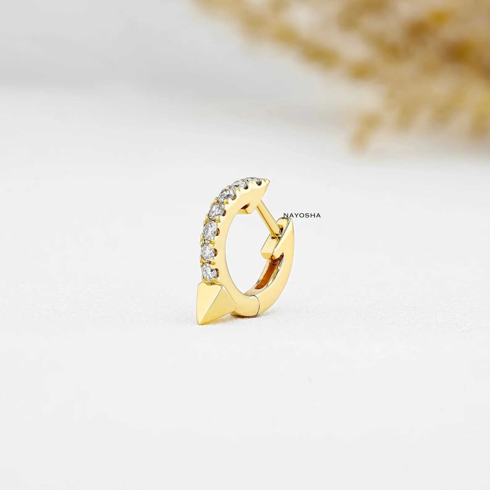 Elevate Your Style With Trending New Single (Half Pair) 10k Gold Natural Diamond with VVS Clarity Hoggy Hoop with Spike Earring