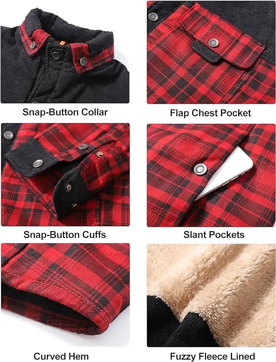 Good quality fleece lined check shirt jacket thick warm windproof winter flannel shirts jackets men