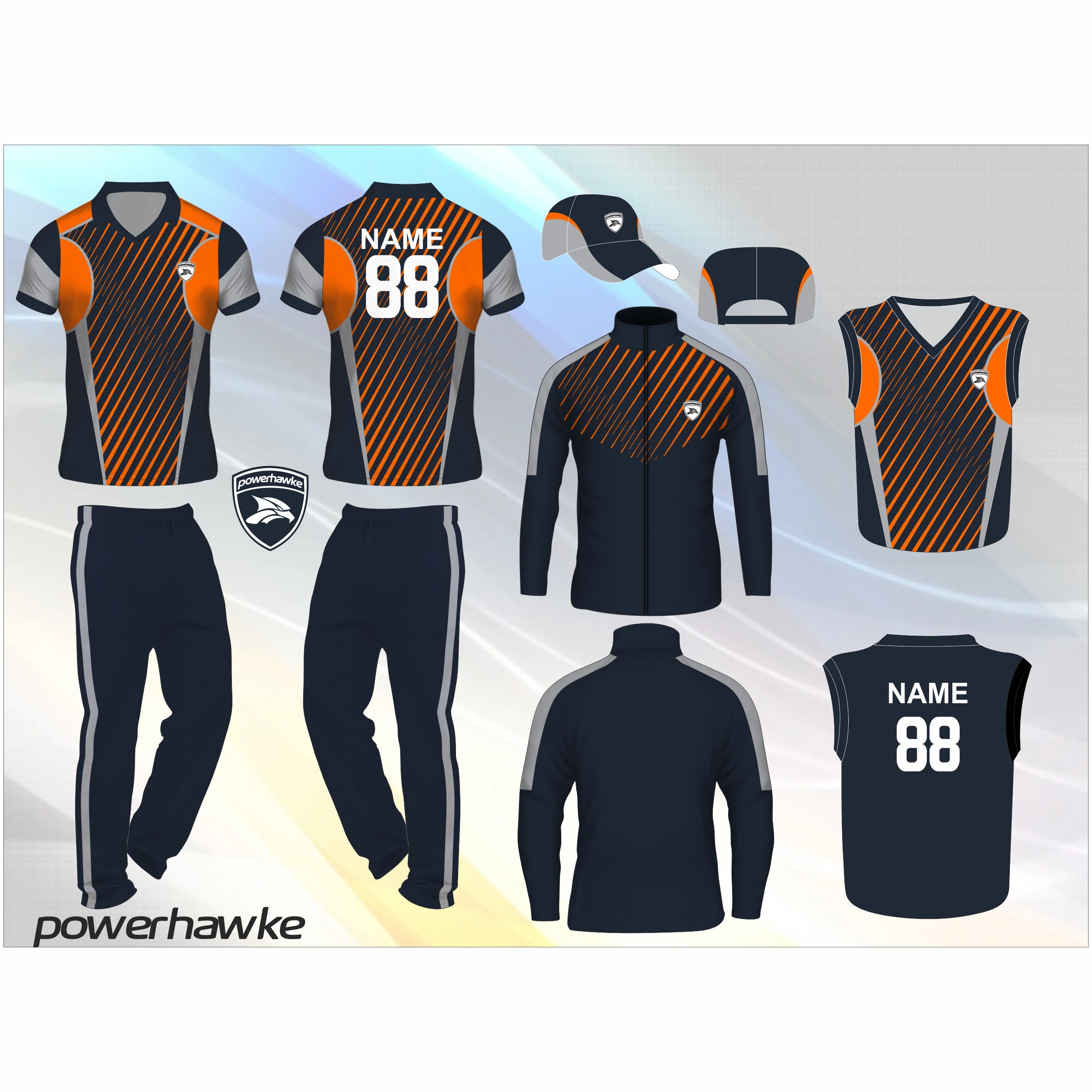 New Top Designs of Powerhawke Full Cricket Jersey Set 2022 available in Different Sizes and also with Customization Feature