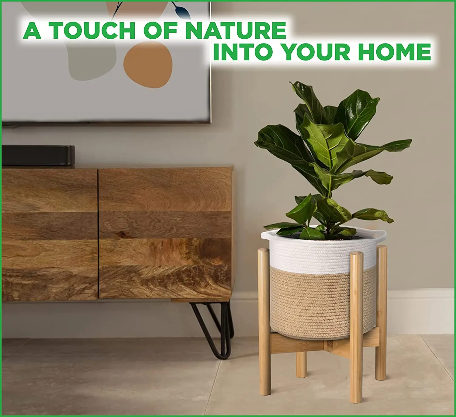 Unique Design Jute Rope Handwoven Planters Pot Basket Wicker Plant Pot with Stand for Indoor and Outdoor Decor