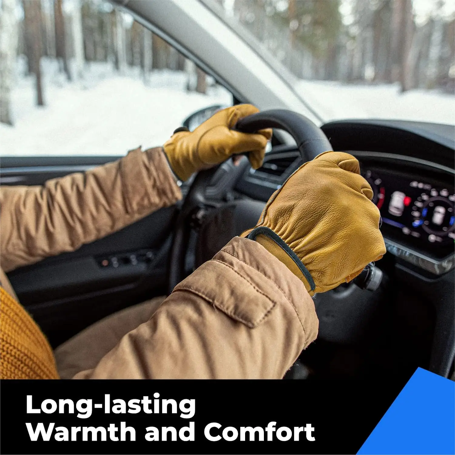 High Quality Grain Cowhide Leather Driver Gloves 3M Thinsulate Lining Work Safety Gloves Winter Warm Anti Slip Driving Gloves