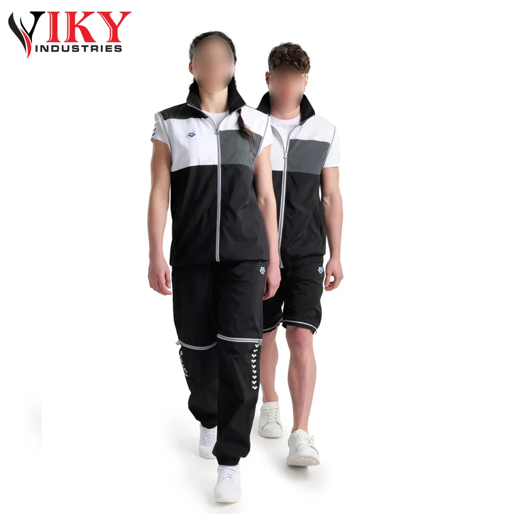 Men Polyester Jogger Sets Two Piece Set Patchwork Zip Up Puff Track Nylon Jacket And Track Pants Custom Nylon Tracksuit Men