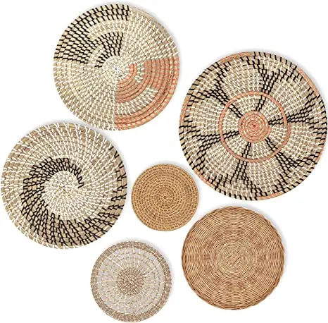 Decorative Plates Vintage Style Seagrass Handmade Hanging Wall Decor for Home Vietnamese