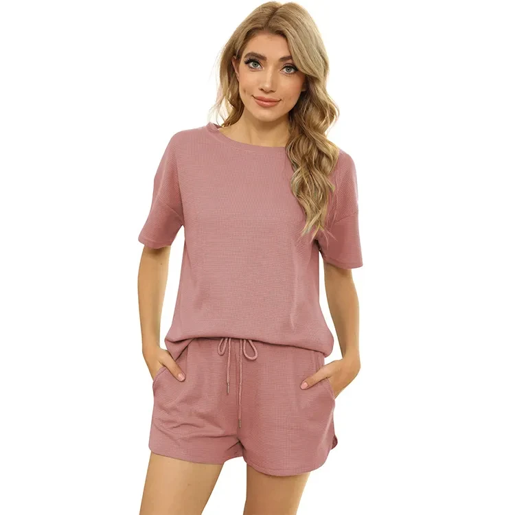 Fashion Women Tracksuit Set Plain Blank Short Sleeve Tshirt Shorts Joggers Outfit 2 Piece Short Set