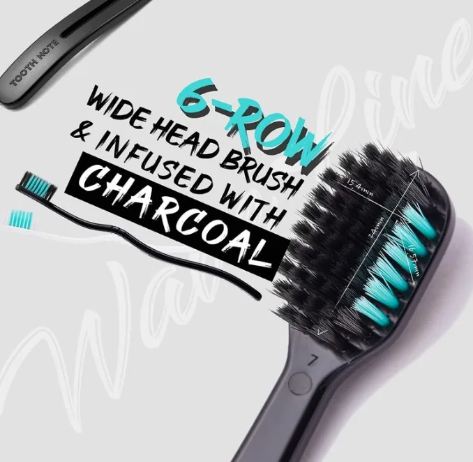 TOOTH NOTE Manual Toothbrush Wave Line (Infused Charcoal & White Set) / Soft Bristles for Sensitive Gums & Deep Clean / Clean Of