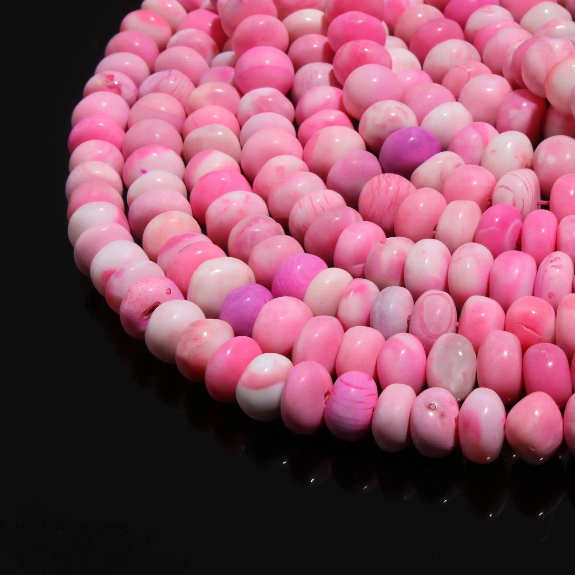 Hot Selling Beautiful Matte Pink Opal Smooth Rondelle Shape Beads 7-9mm Washed Out Matte Pink Opal Gemstone Beads for Jewelry
