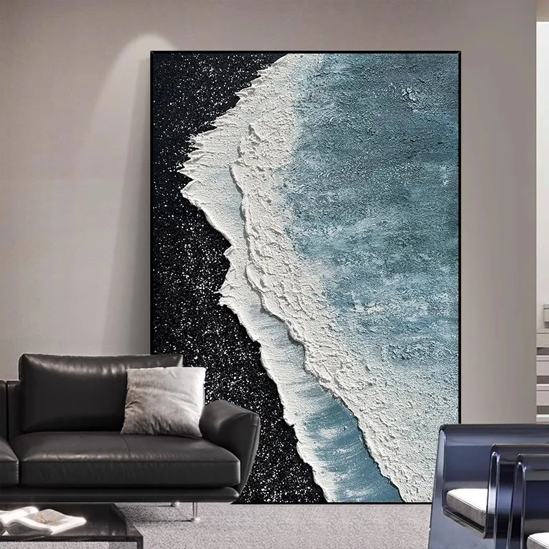 Simple sea wave hand painting painting living room bedroom porch wall decoration Hotel wall decoration