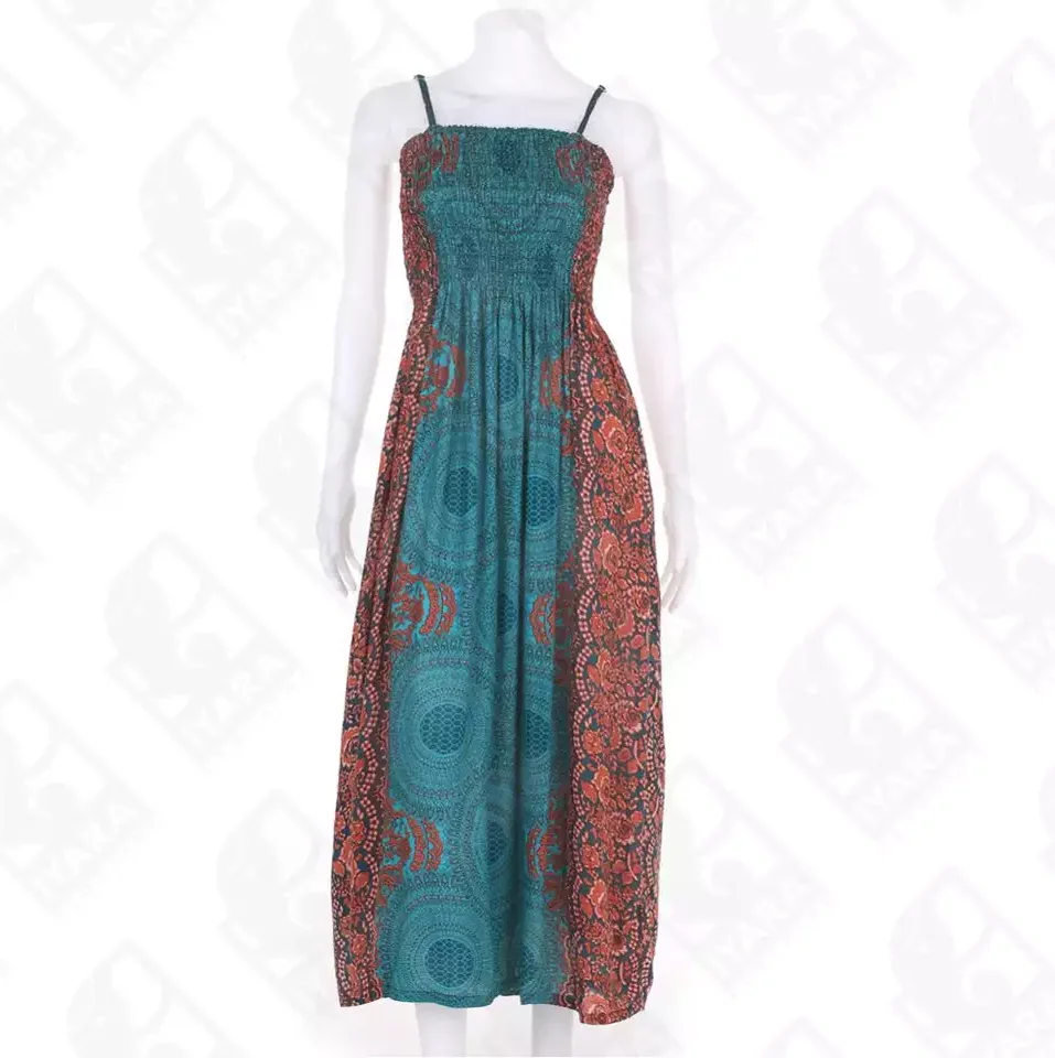 New Designed Long Sleeve Maxi Dress Art print Hippie Boho Long Beach Maxi Women Dress from Thailand Factory