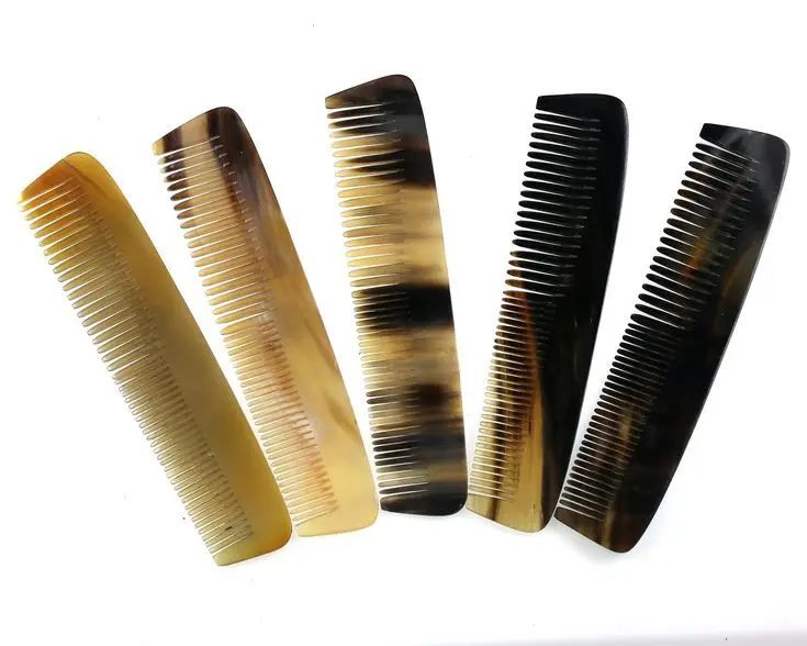 Customizable Size Design Hand-Carved Buffalo Horn Wide Tooth Comb Natural Horn Comb Animal Style Raw Technique Agate Material
