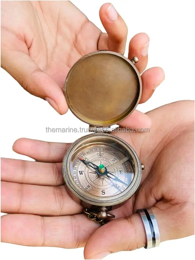 Antique Nautical Brass Engraved To My Son Compass Chain With Engraved Red Leather Case for Camping Hiking & Home Decorative