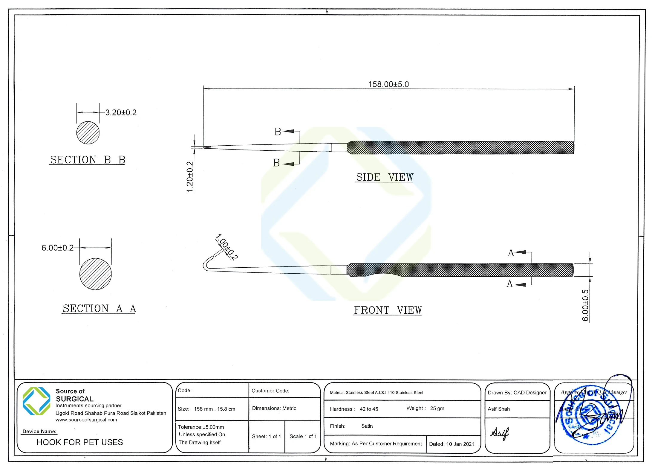 Pet Hook for Veterinary orthopedic surgical instruments products