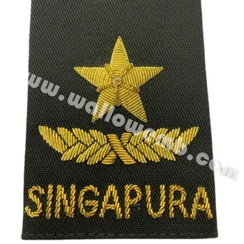 Premium Quality Singapore Bullion Hand Embroidery Slip-On Epaulettes Dark Navy Color Uniform Insignia Personal Defense Equipment