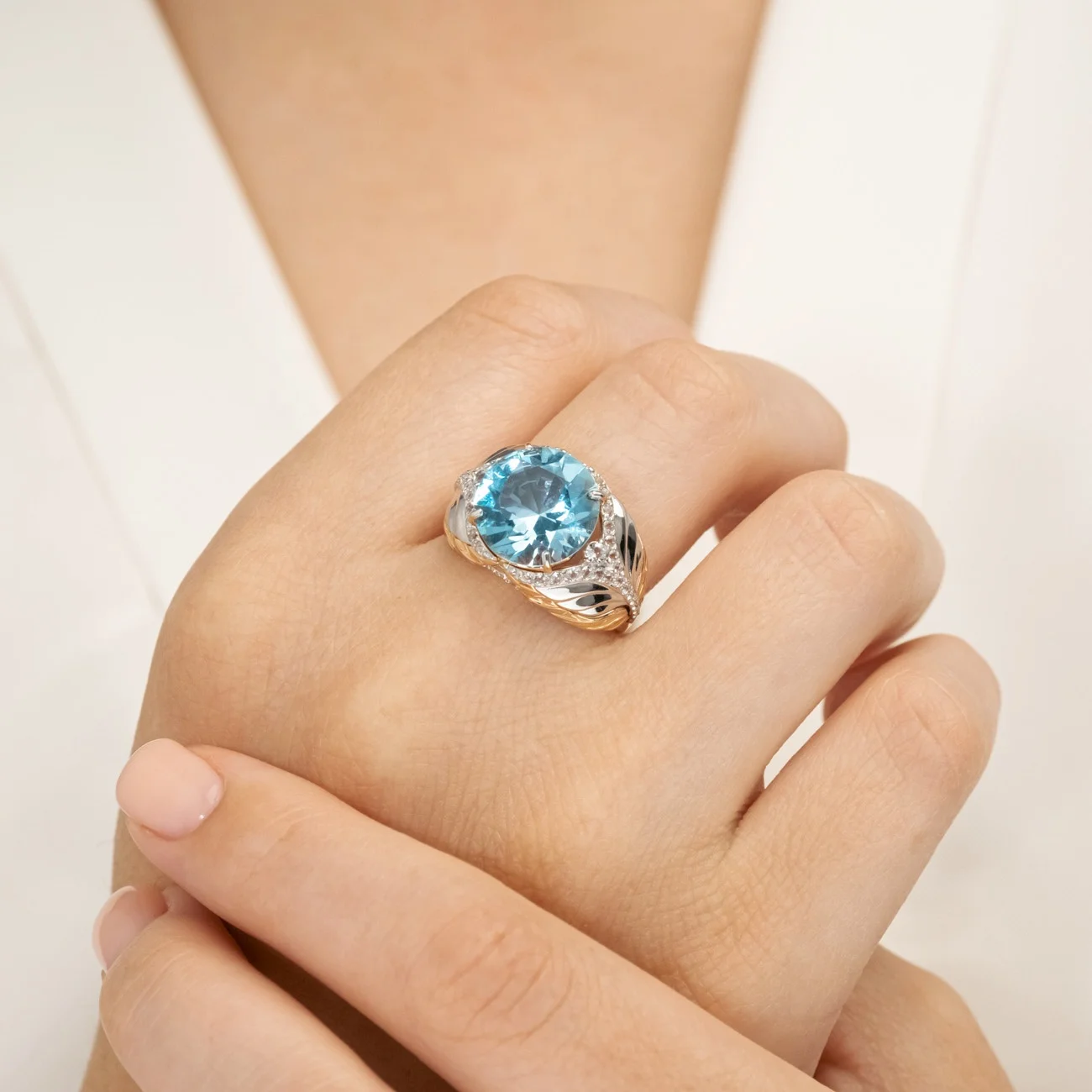 Stylish Unique Design Ring 14K Solid Rose Yellow White Gold Topaz White Topaz ChromDiopside Enamel Custom Jewelry OEM ODM