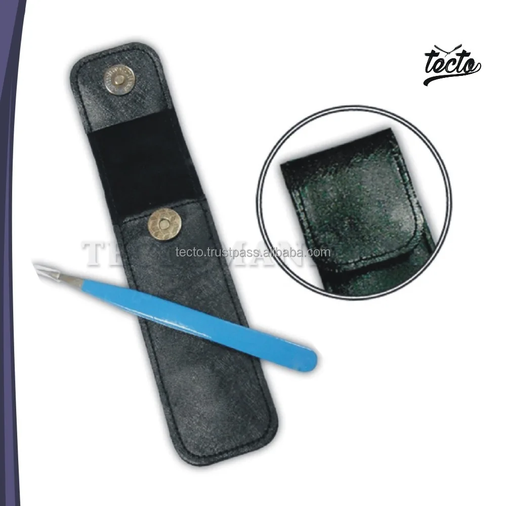 professional Eyebrow Tweezers Kits Green Handle Grip With Leather Pouch Manicure Beauty Eyebrow Tweezers