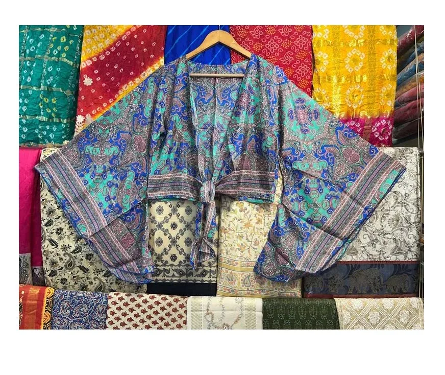 Floral Printed Silk Crop Top, Bell Sleeve Silk Wrap Around Top, Front Tie Summer Silk Tie Top, Hippie Beach Wear Silk Top,