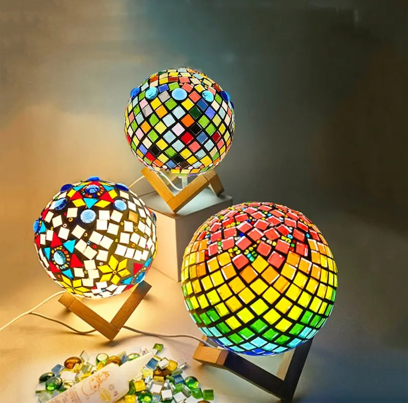 Mosaic Lamp DIY Kit Create Stunning Stained Glass Crafts with Adult Craft Kit for Desk Lamp Perfect Birthday Gift for Him or Her