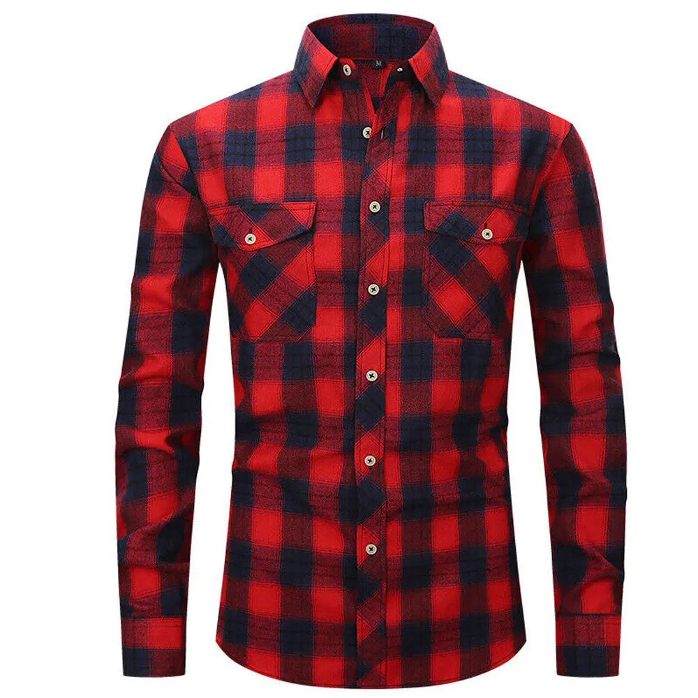 Top Quality Men Autumn Flannel Plaid Shirt Fuzzy Fleece Stretch Long Sleeve Button Up High Quality Price Button Up Dress Shirt