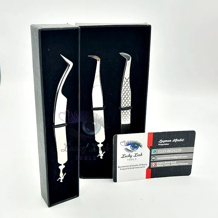 Smooth & Diamond Grip Doll Shape Tail Fully Polished Tweezers Set Eyelash Extension Tweezers false eyelashes & tools Custom Logo