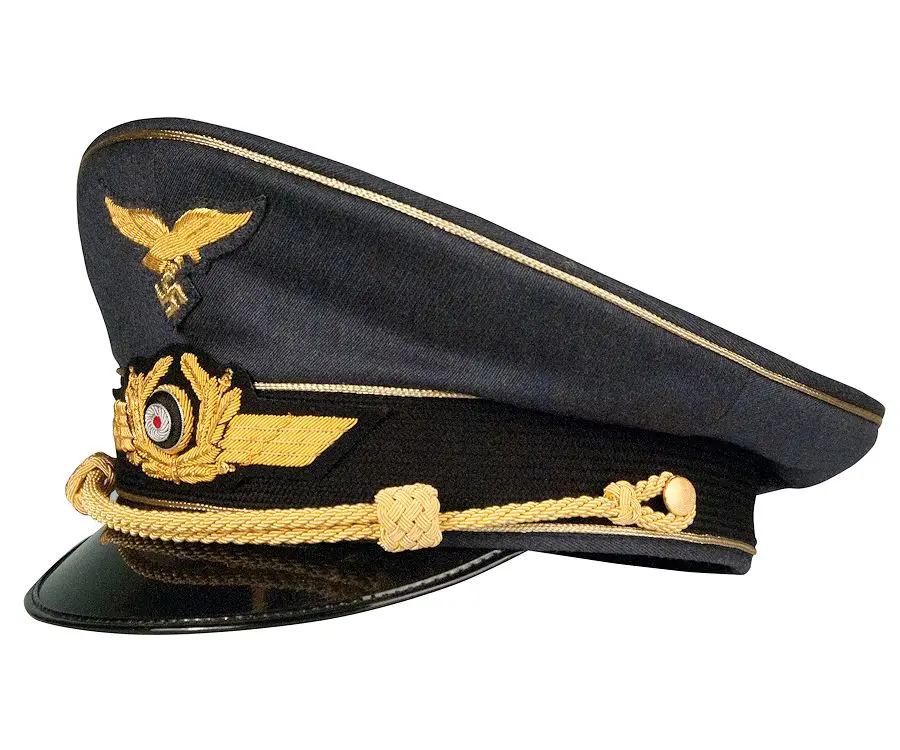 GERMAN WW2 OFFICER Luftwaffe Generals visor HAT BY EREL WITH EMBROIDERED BADGES General Luftwaffe Visor Cap, Gold Piped