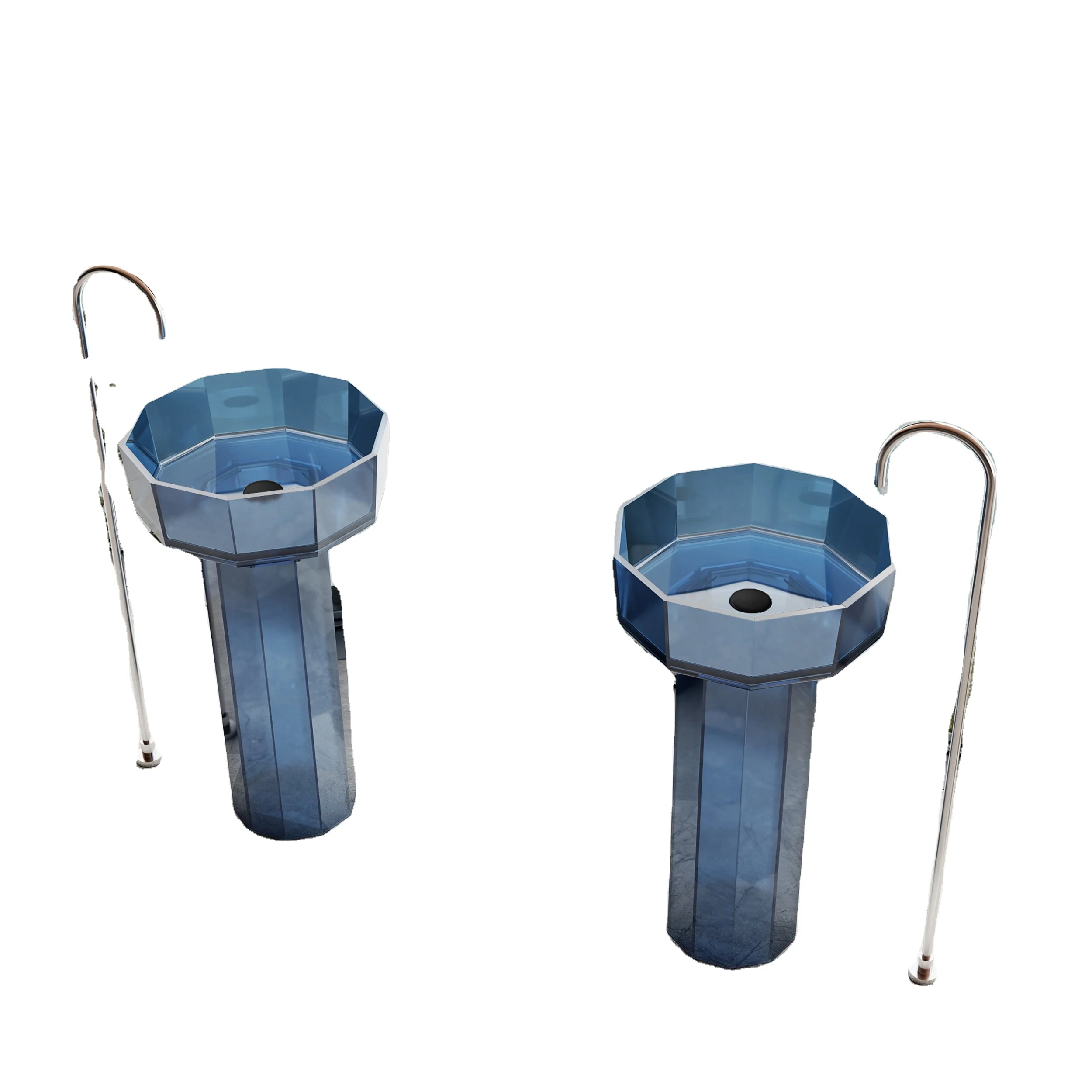 TNS American Freestanding Clear Glass Single-Color Basin Solid Surface Bathroom Vanity with Pedestal Stone Sink for Washing