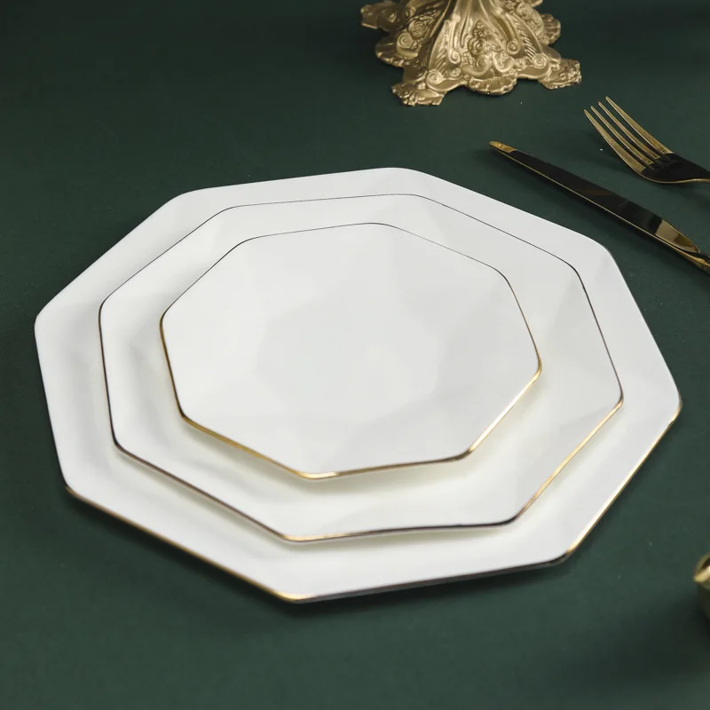 Gold Rim Bone China Porcelain Dinner Plate Dinnerware Sets Wholesale Luxury Ceramic Tableware set home porcelain dinner set