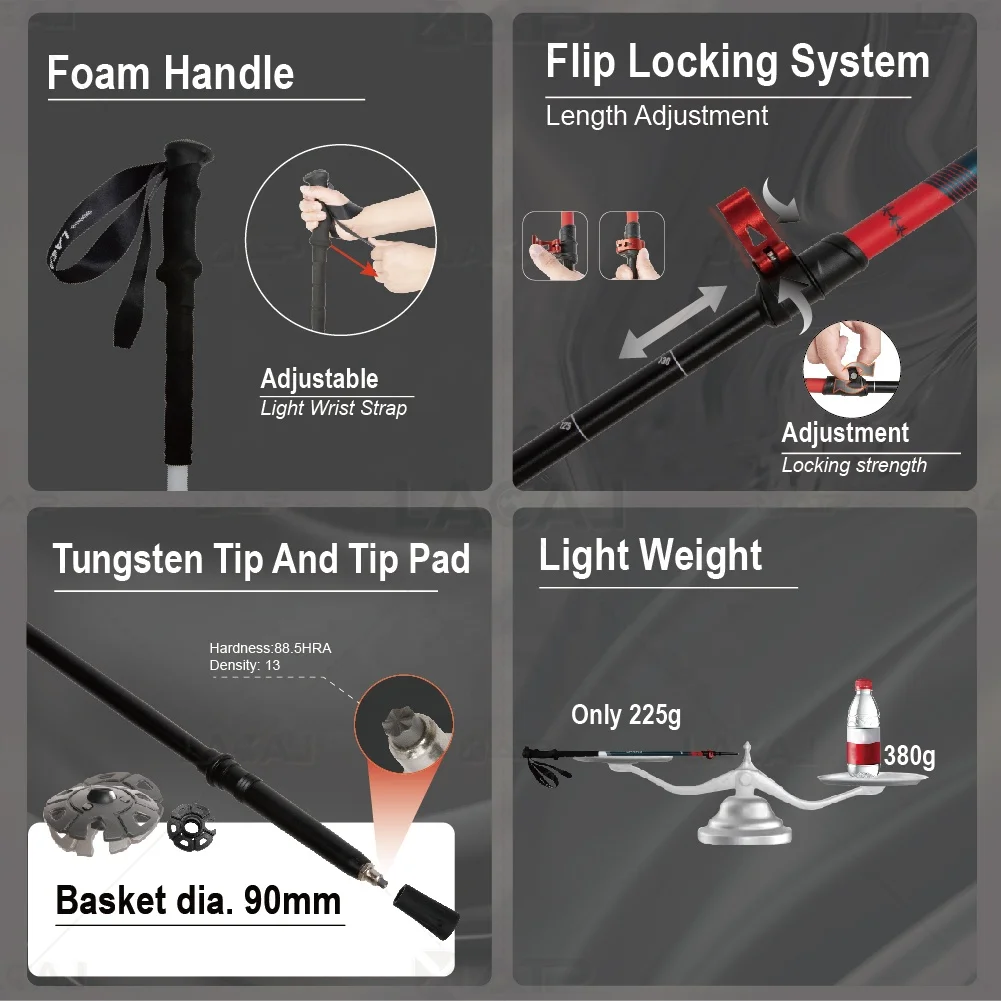 XATP Best Sale Classy Alu 7000 Flip lock Rotating Angle Air Tour Folding Hiking Trekking Poles Aluminum Alloy