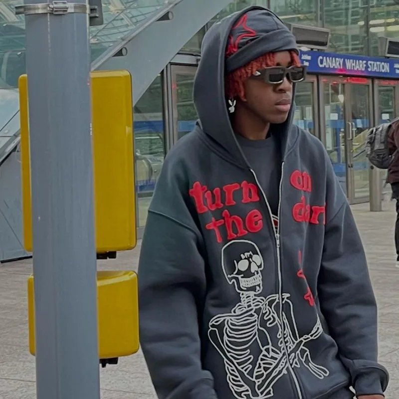 Gama Sports Custom Your Design Puff Screen Print Sweatshirt Men Total Zip Up Oversized Hoodie Streetwear