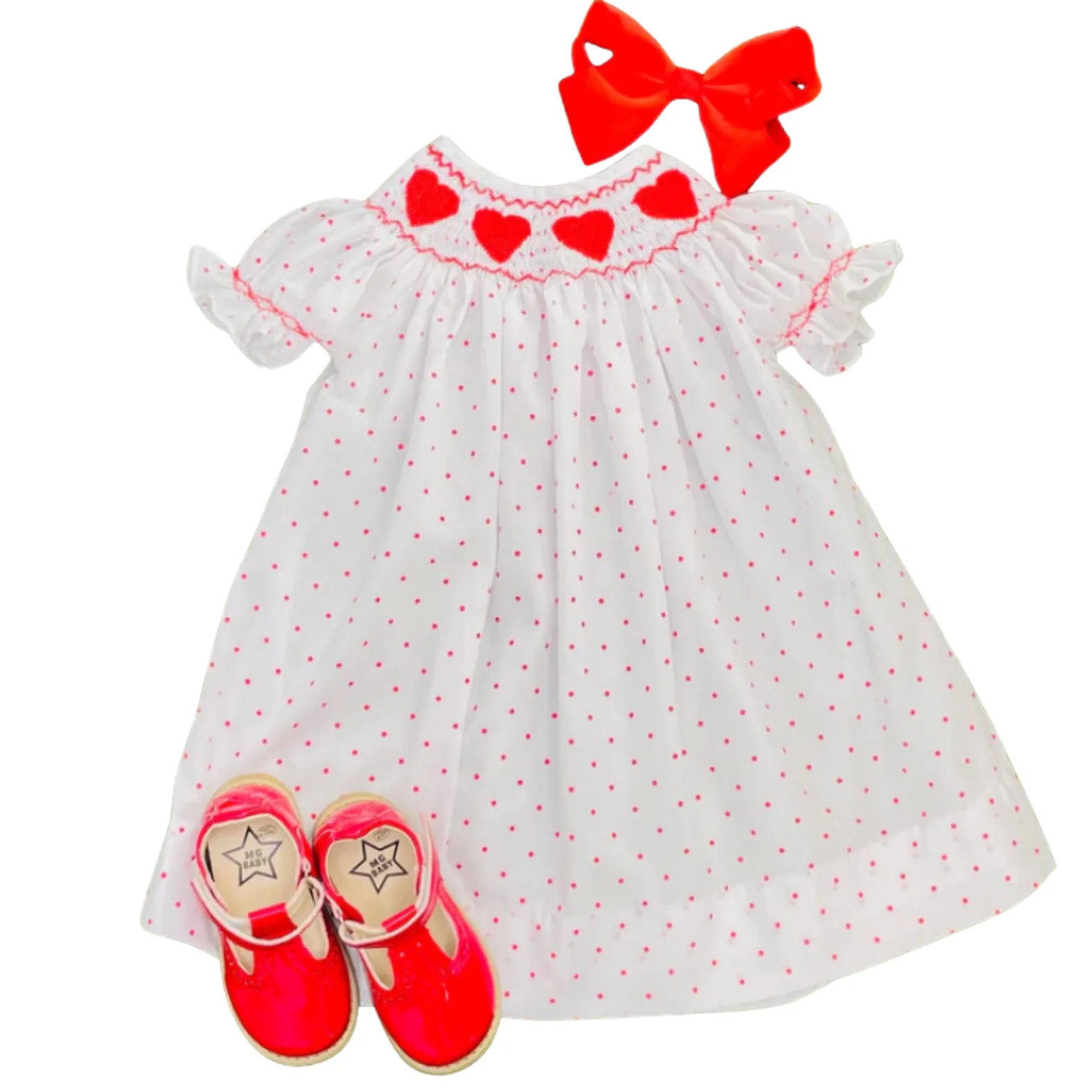 Baby Clothing Baby Dresses For Kid Girls Smocked Dresses White 100% Cotton Short 2M To 12Y Customized Design Ready to Ship