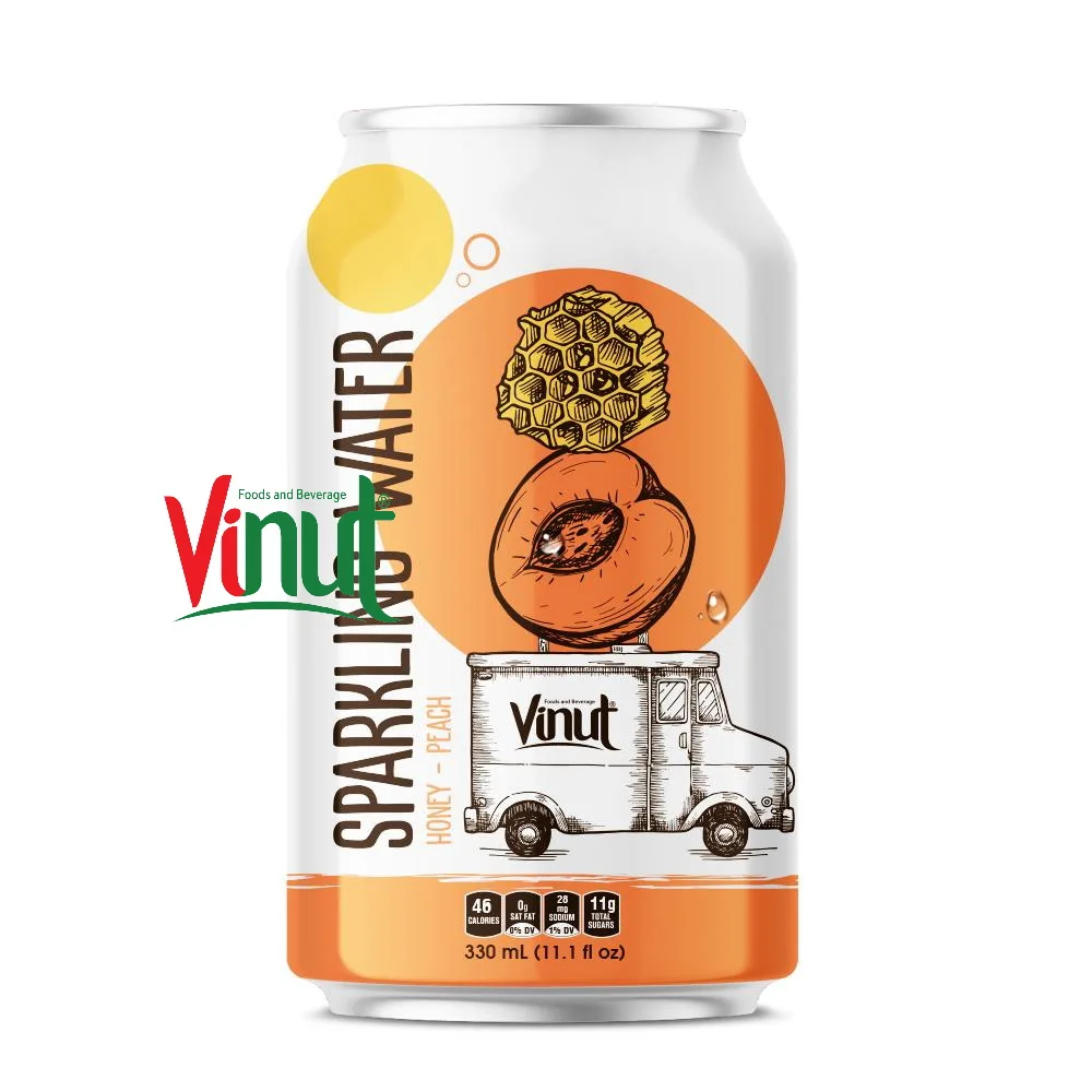 Best Manufacturer Supplier from Vietnam 330m VINUT Canned Sparkling water Honey and Peach