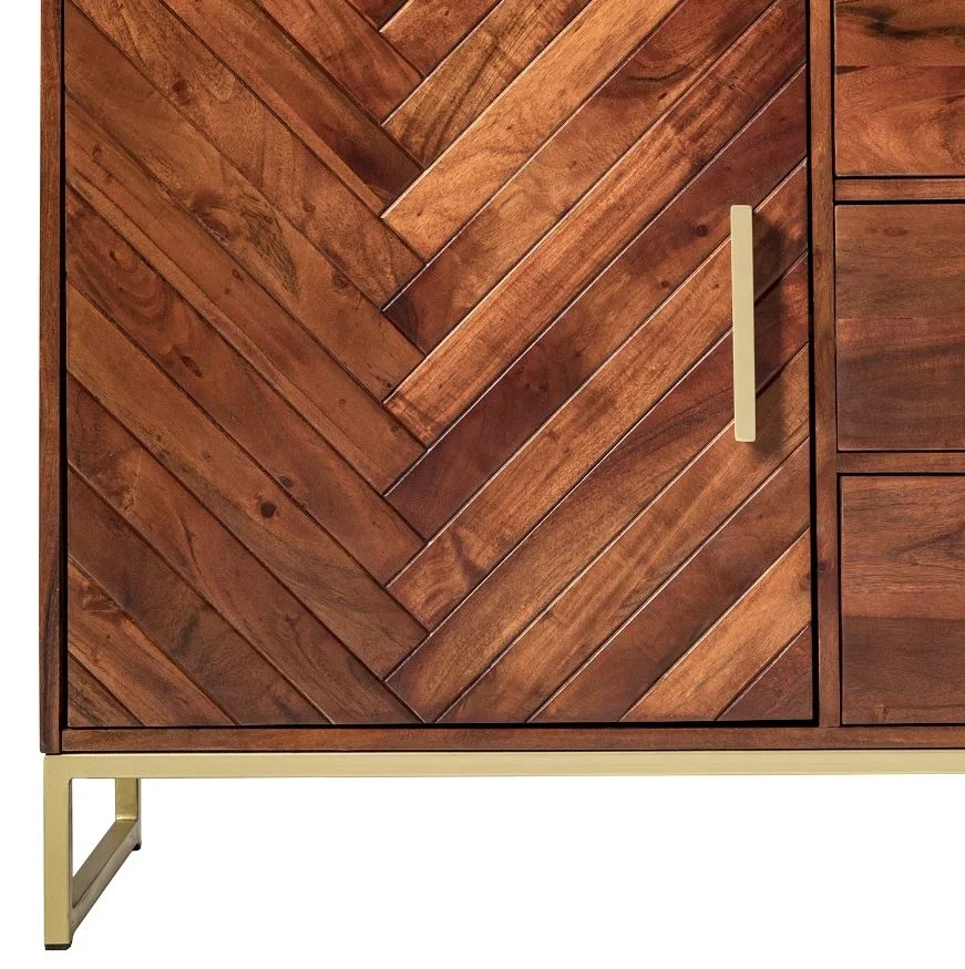 Post Modern Solid Wood Industrial Herringbone Pattern Sideboard Dresser Storage Cabinet 2023 Industrial Living Room Furniture