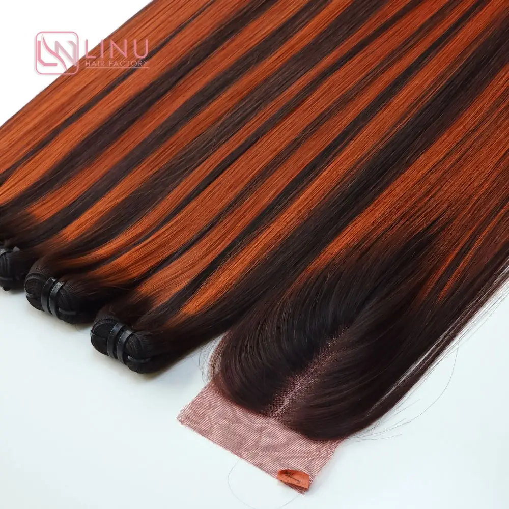 Luxury Piano Color Super Bone Straight Silky Vietnamese Raw Hair Bundles Virgin Cuticle Aligned Hair Virgin