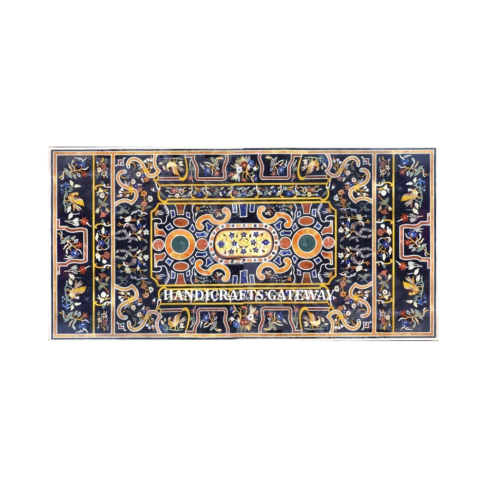 Attractive Looking Countertops Vanity Top Mix Color Inlay Design Natural Black Marble Rectangular Shape Coffee and Tea Table Top