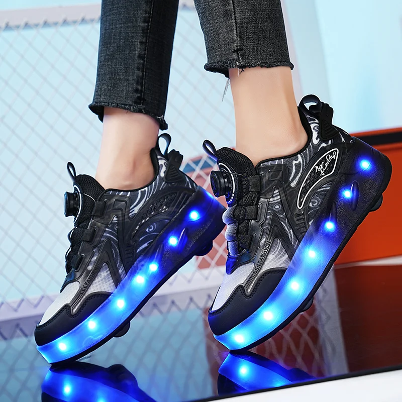 4 wheel Flashing Roller Skate Casual Running Shoes Student Misbehavior Shoes Detachable Parkour Boys Girls Children Skate