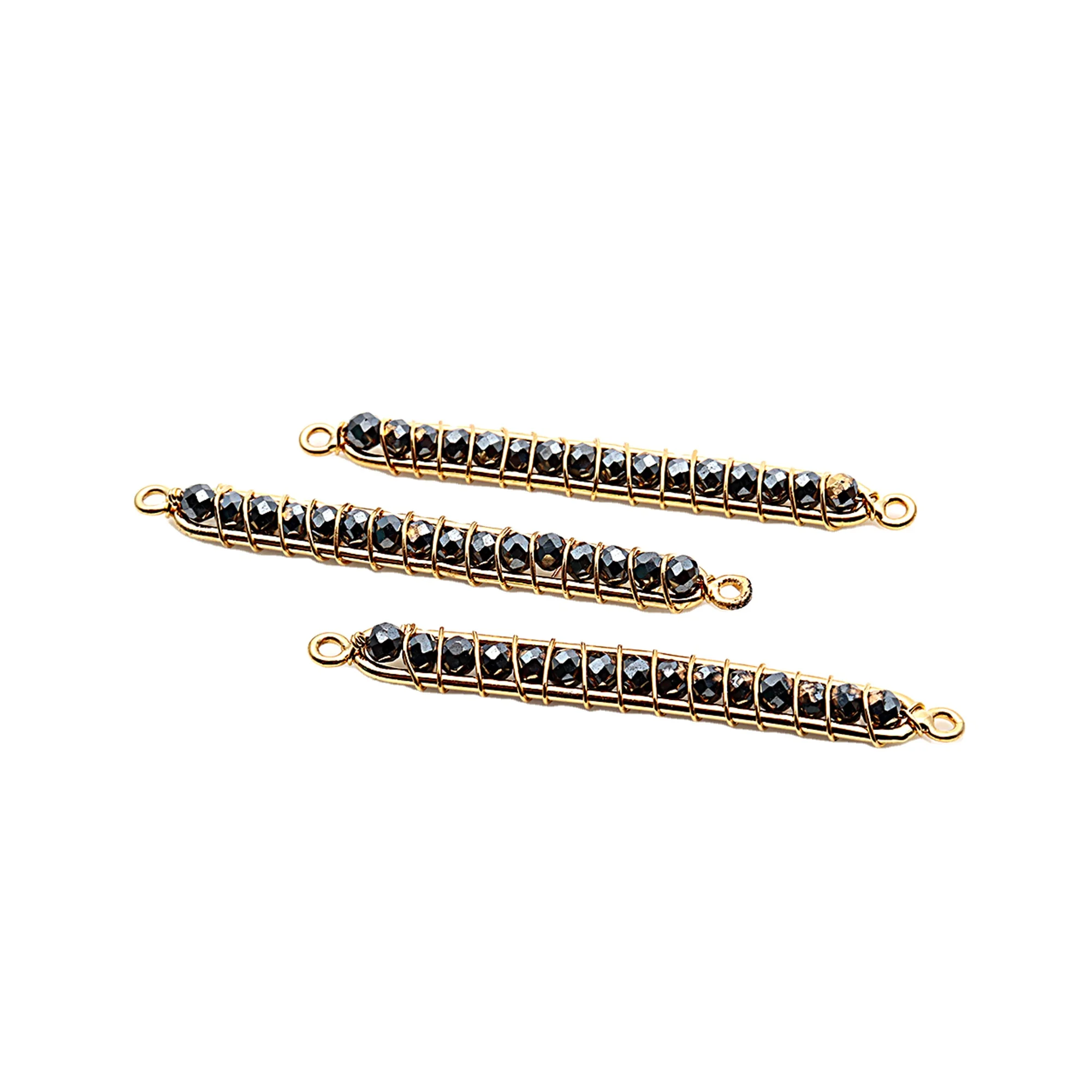 Diy Natural Pyrite Gemstone Faceted Beads Rectangle Wire Wrap Connector Making Wholesale Bracelet Women Jewelry