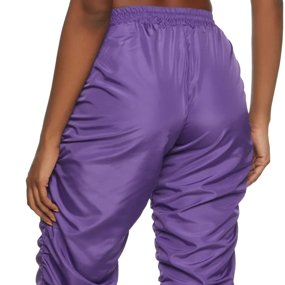 Whole Sale Custom Stacked Sweatpants For Women Fashion Sporting Joggers With Slit Satin Ladies Stacked Pants