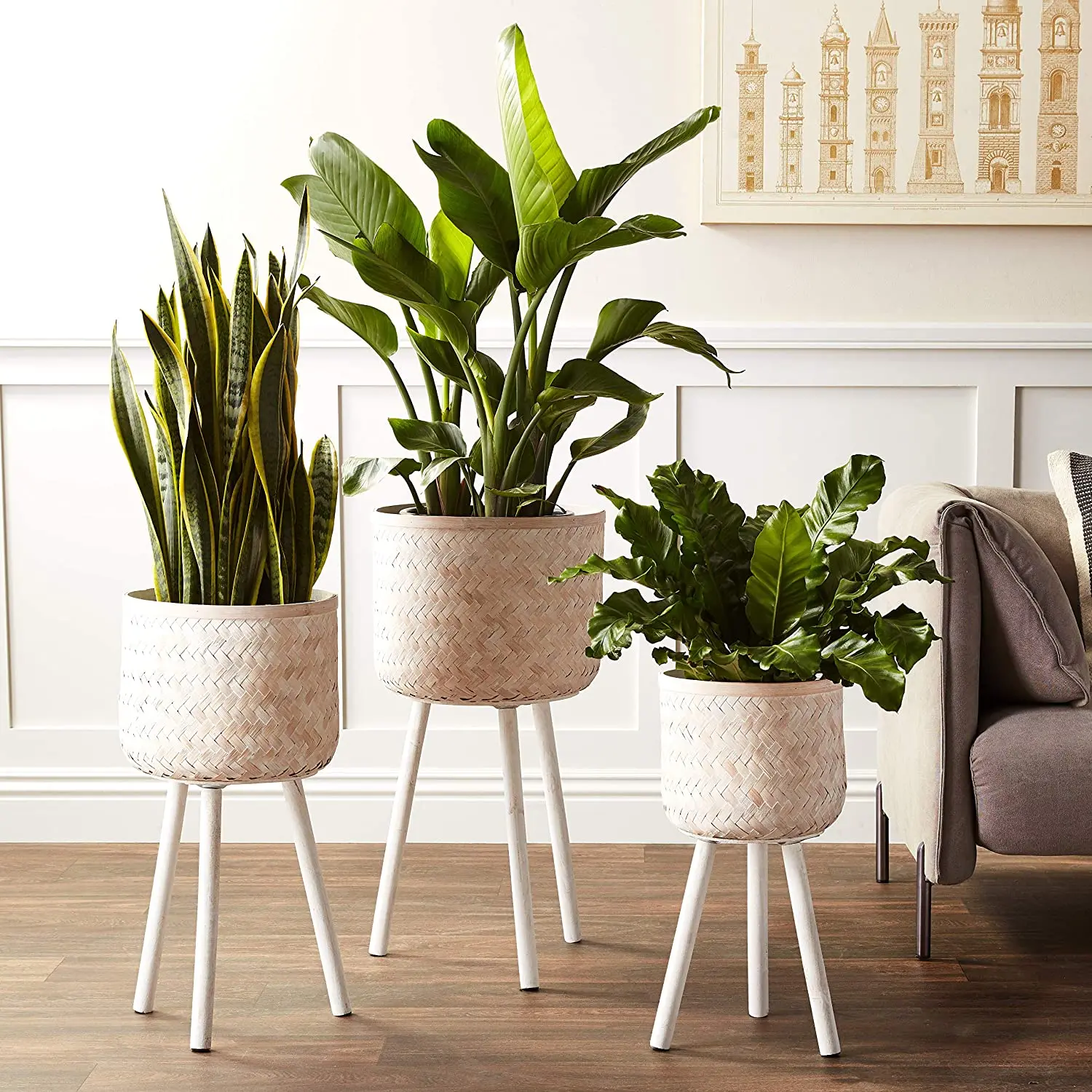 Round Shape Jute Planter Pot Basket with Stand for Indoor Wicker Planters Jute Rope Handwoven Basket Planters Pot