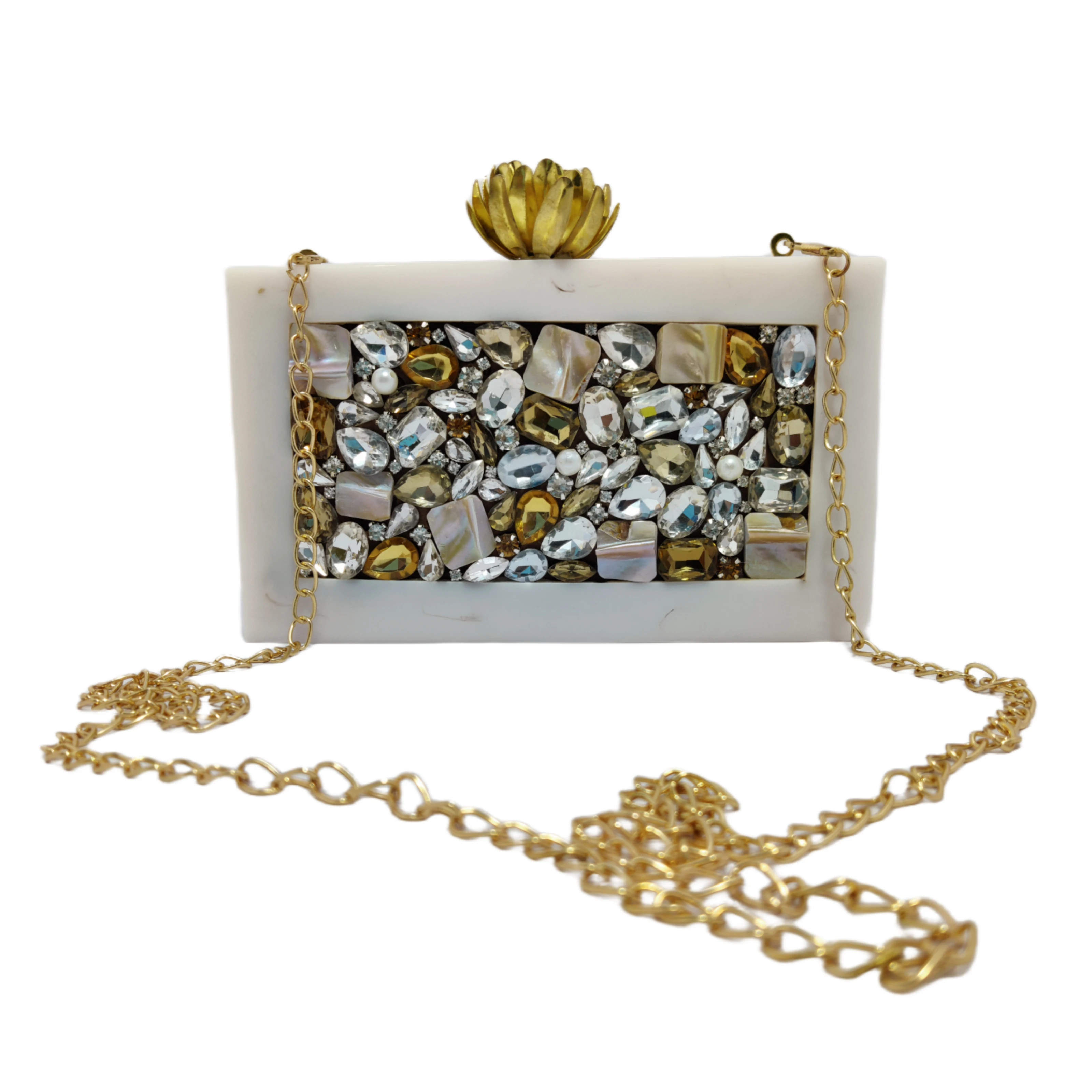 White Resin Clutch with Stones attractive designed resin clutch enticing quality product purse with centric marbles