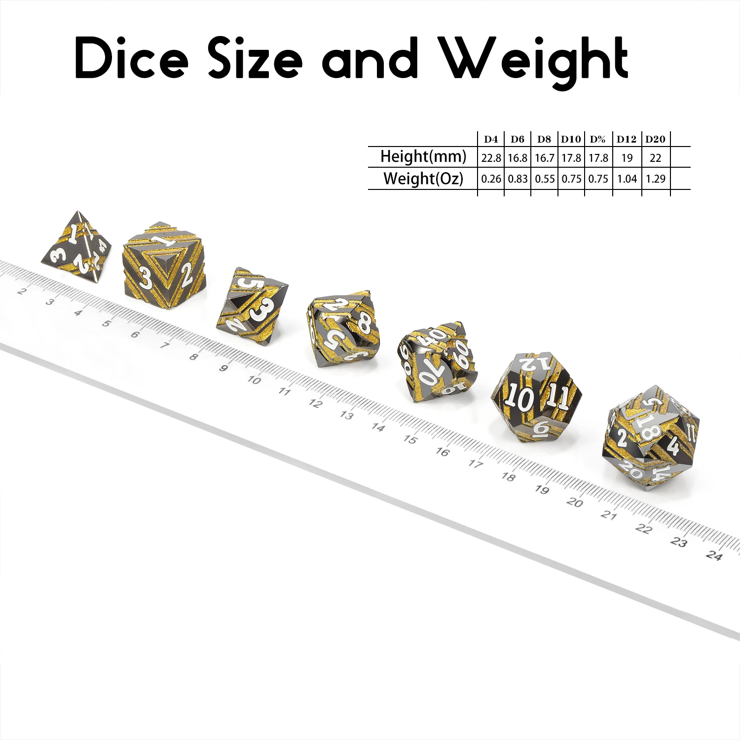 Wholesale Hot Sell DND Metal Dice Set Metallic Stripes Dice D4 D6 D8 D10 D12 D20 D% for D&D Tabletop Games