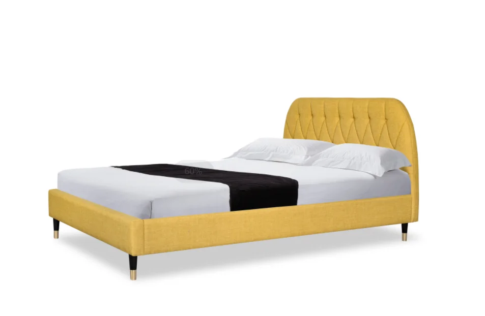 Colorful Fabric Bed  With Wooden Leg Support Bed Frame Bed Sets Queen Size King Size Bedroom Furniture