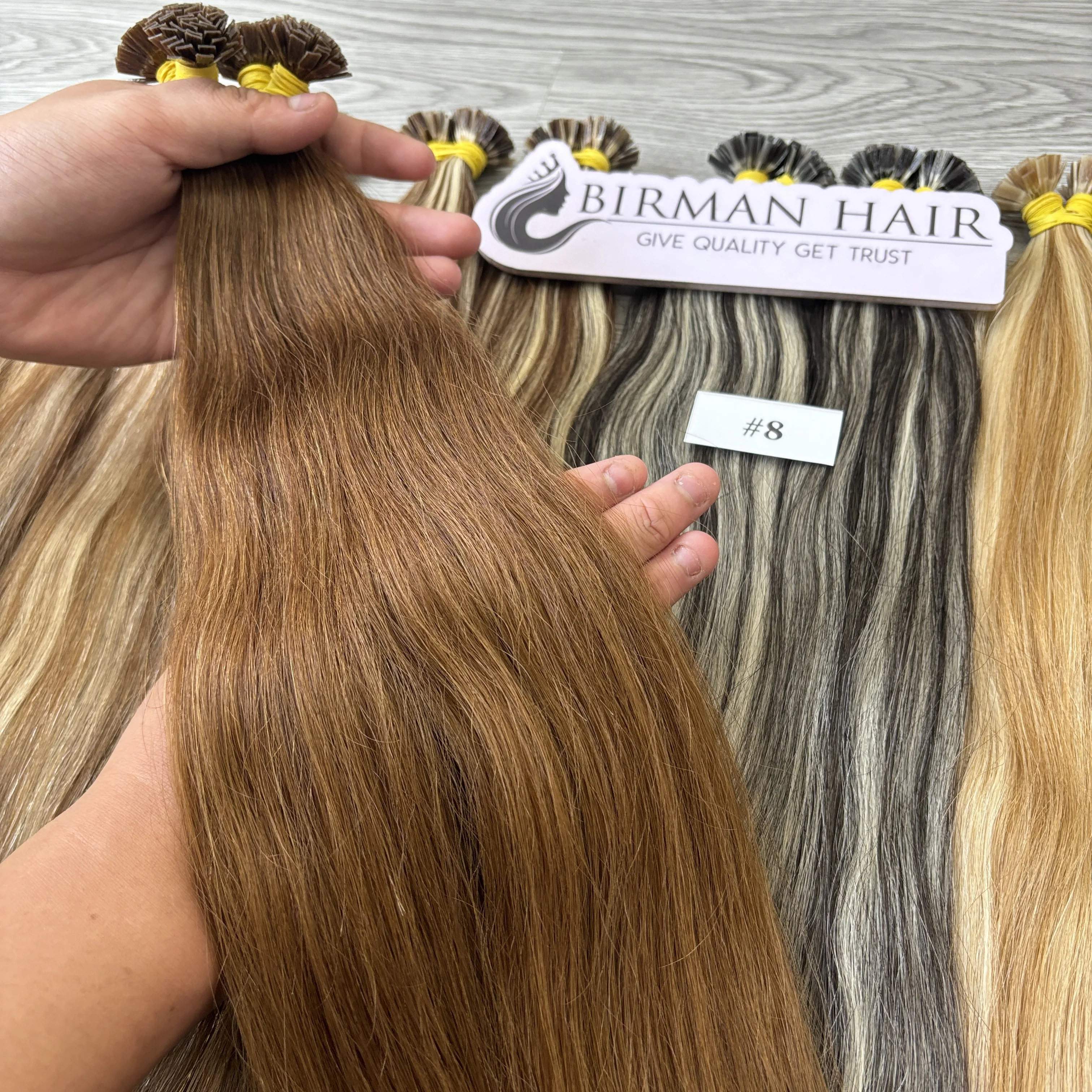 Best Seller Luxury Blend Hair Extensions Super Double Draw Straight Remy Hair Flat-Tip Keratin Color #8 Natural Body Wave