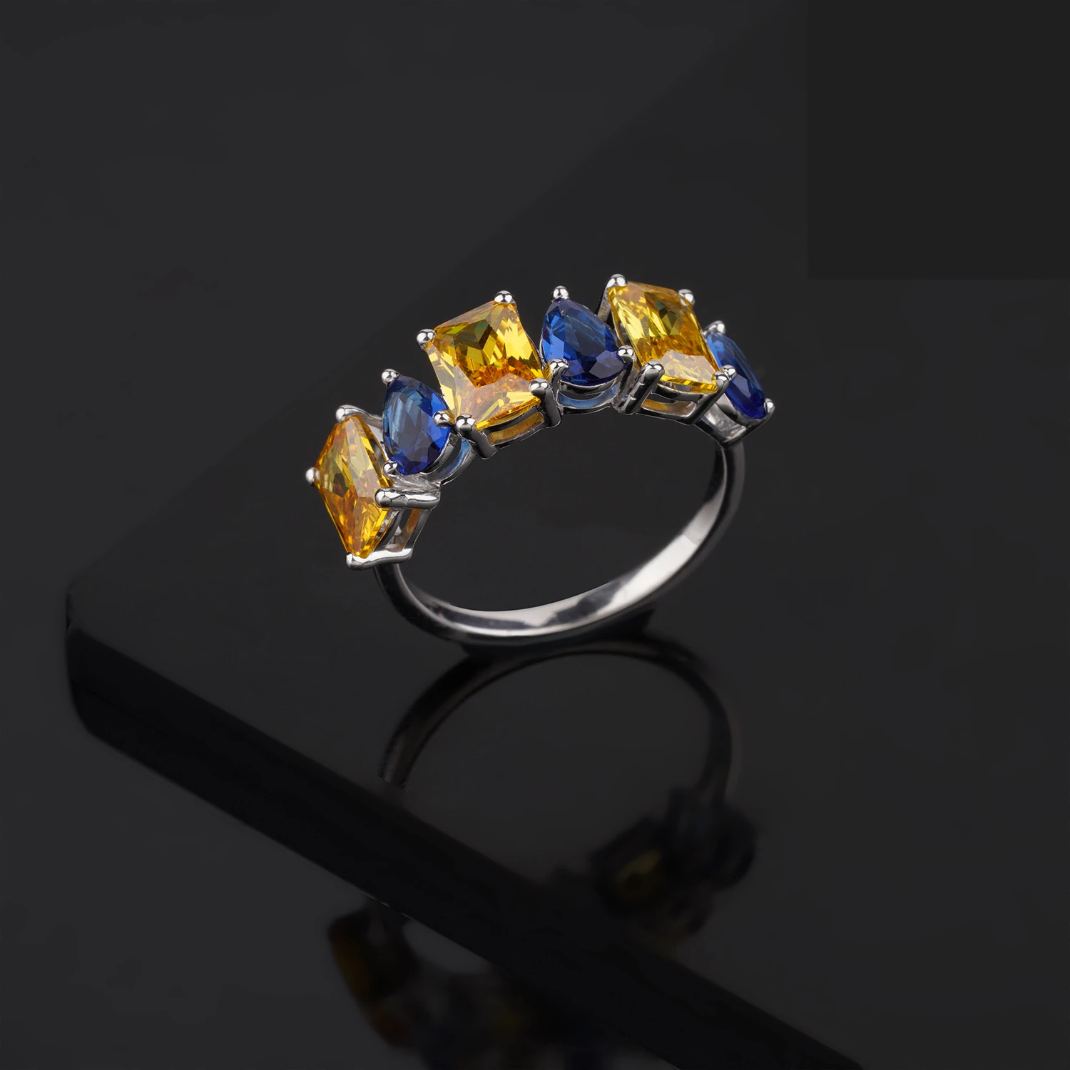 Buy Premium Quality Natural Blue and Yellow Sapphire Band Ring Trendy Designed Solid Metal Wedding Ring For Sale