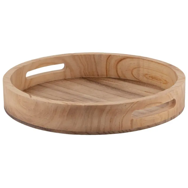 High Standard Coffee Tray Round Shape Wooden storage Tray Display Light Weight Durable Wooden Water Glass Serving Tray For Hotel