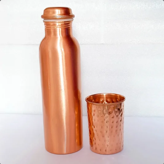 Copper Glass Water Bottle with Metal 1 glass and 1 bottle set