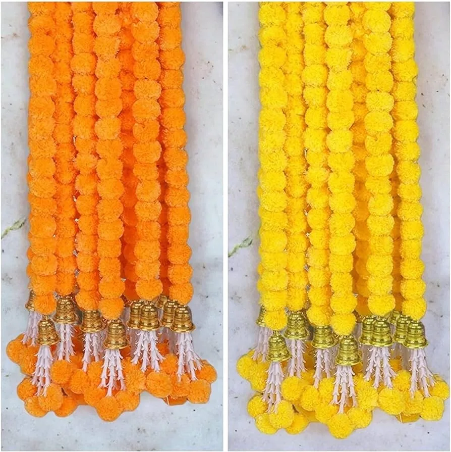 Artificial Marigold Garlands with Bells & Rajnigandha BunchFor Indian Wedding, Diwali , Christmas Decoration