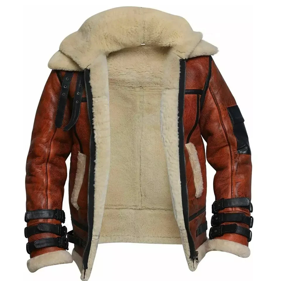 Latest Design winter Coat Fur Plus Size Men Leather Jacket Thickened Brown Color shearling Leather Jacket For Men