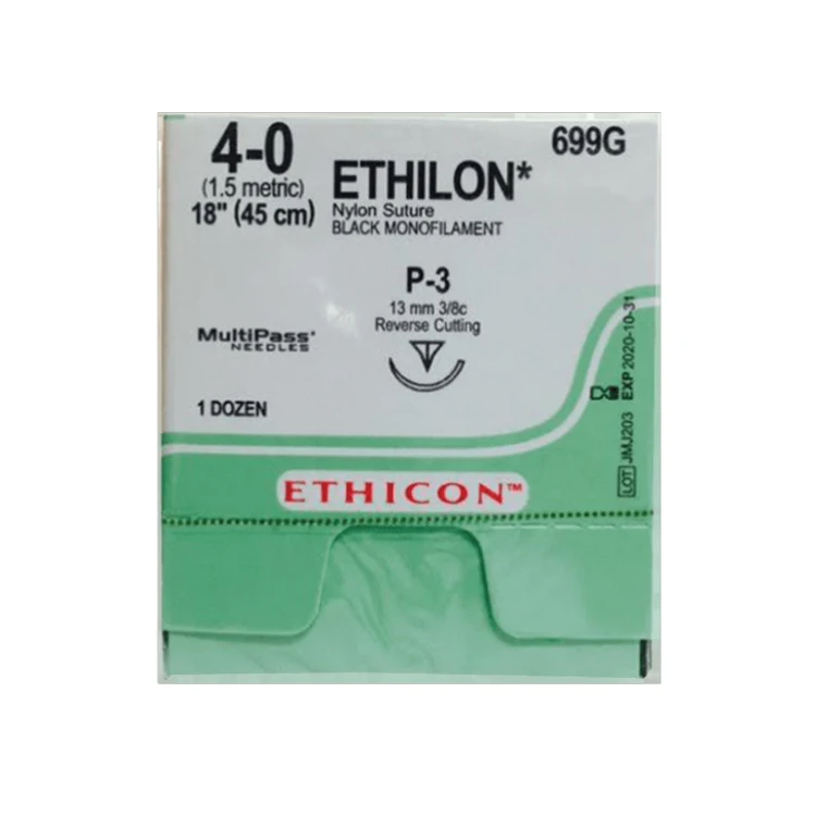 ETHI-LON 3/8 Reverse Cutting Needles Monofilament Nylon Suture Black 18in 6-0 Surgical Suture 667G 669G