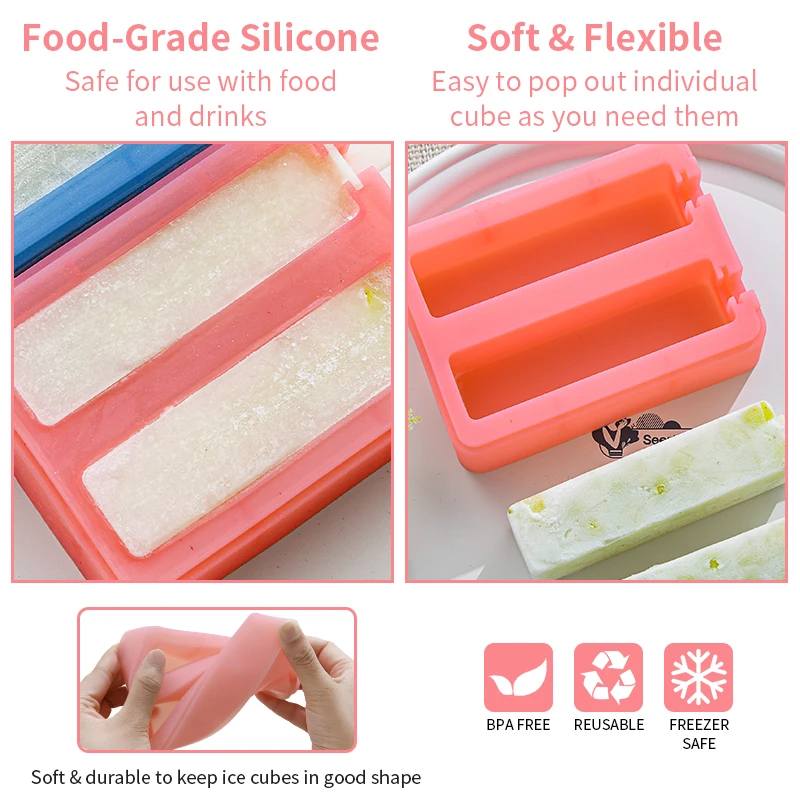 2 Cell Ice Cream Mold Ice Handmade Dessert Silicone Popsicle Mold For Freezer Fruit Ice Cube Maker Reusable Forms
